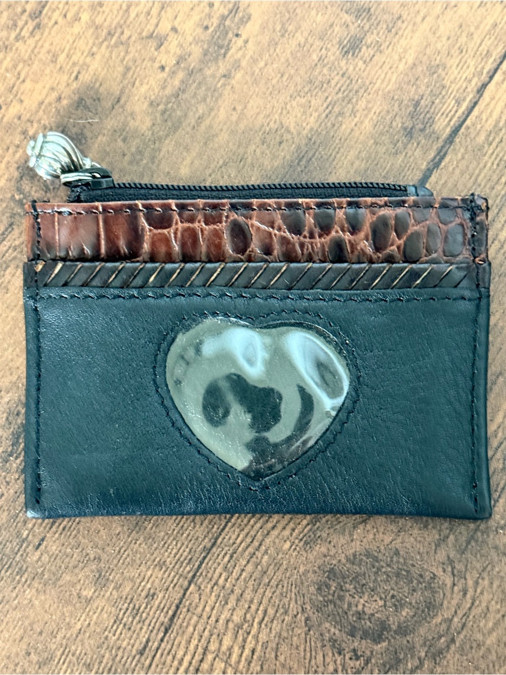 Brighton Black and Brown Heart ID Card Wallet